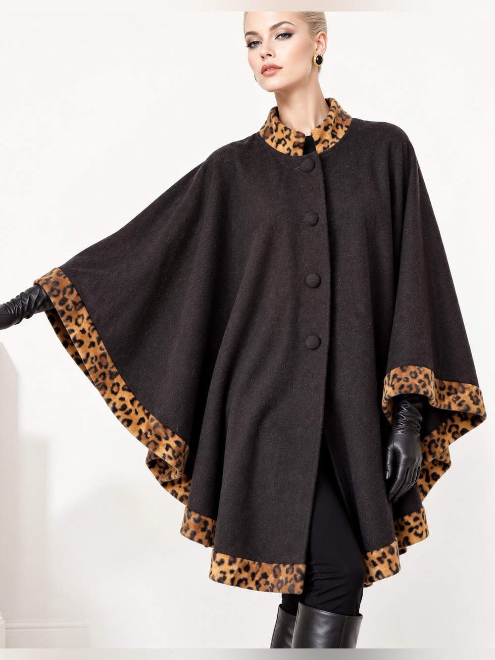 Vintage Marsellis Collections Cape • Leopard Print Trim